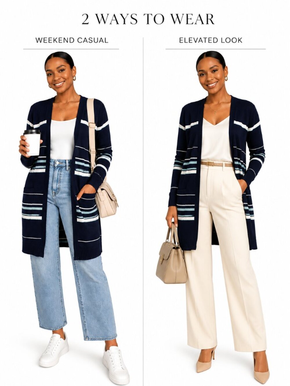 Halogen Linen Blend Longline Cardigan Blue Stripe Open Front L NWT